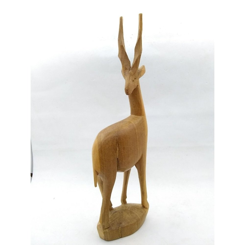 Pier1 Kenya HandCarved Wood Gazelle Antelope Mid Century Style Tall 12" Figurine